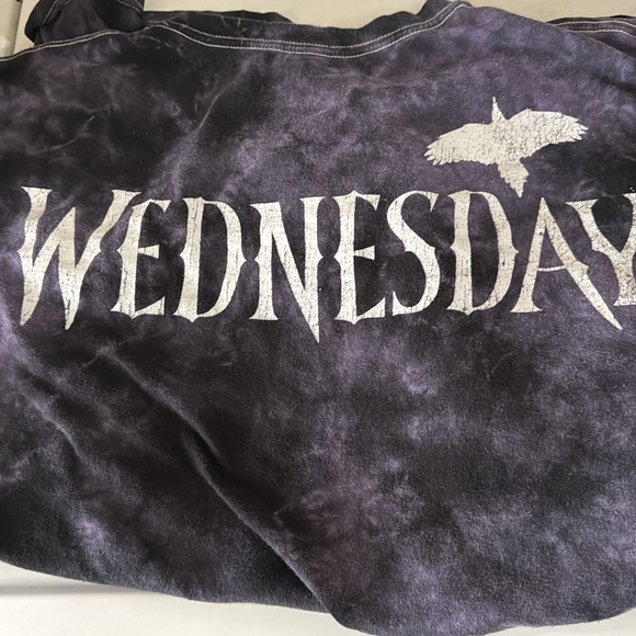 Purple and black tie dye Wednesday Addams t-shirt. - Picture 3 of 4